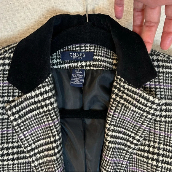 CHAPS Women's Wool Blend Houndstooth Black Blazer Size 6 Power Suit Classic - Picture 4 of 8